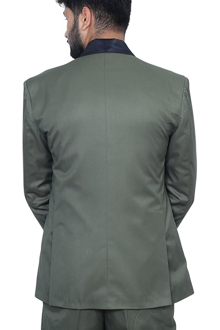 Olive Green 3-Piece Suit with Satin Lapel