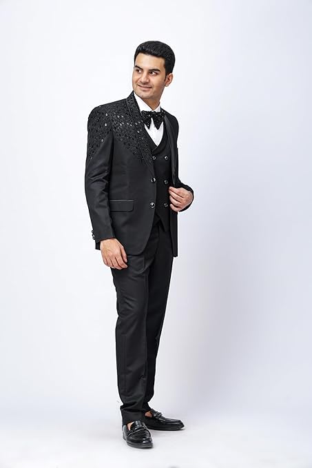 Black Designer Tuxedo with Embroidery