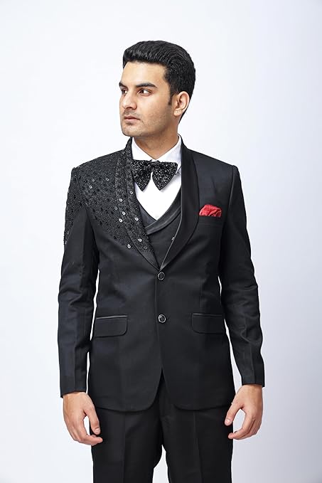 Black Designer Tuxedo with Embroidery